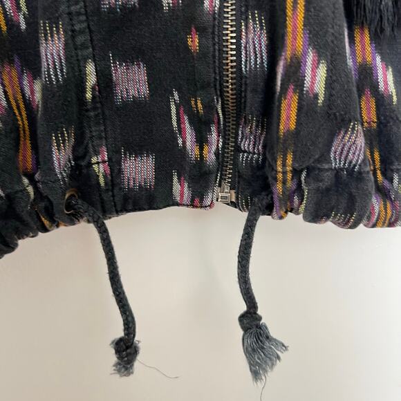 Free People Ikat Print Hooded Utility Jacket Black Cotton Boho Lagenlook - Picture 12 of 15